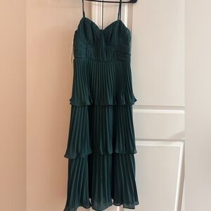 Elegant Teal Strapless Pleated Dress
